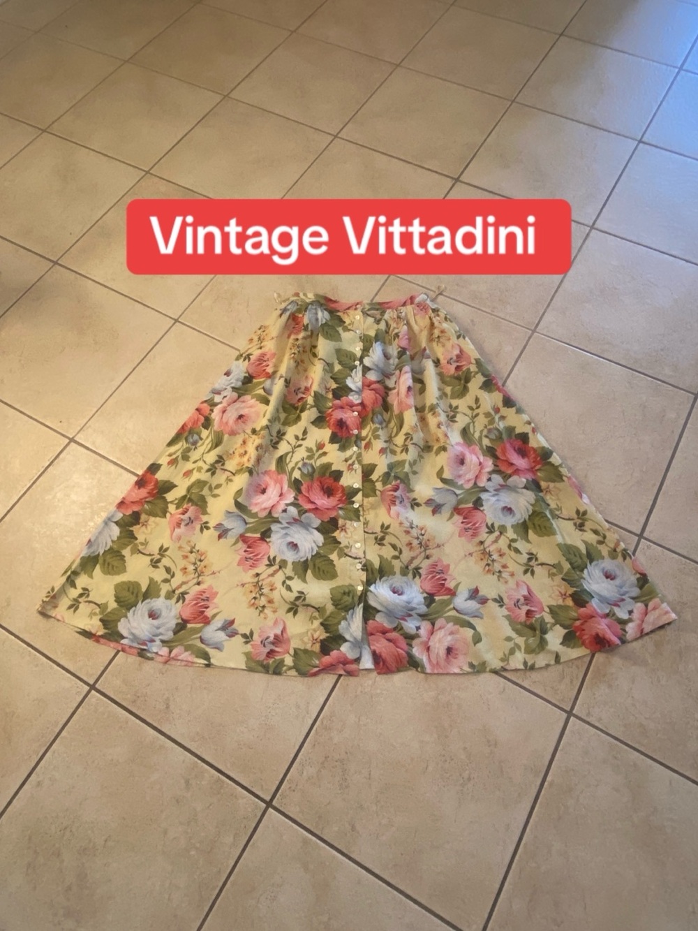 Adrienne Vittadini Yellow Floral A-Line Skirt with Pink & Green Blooms
